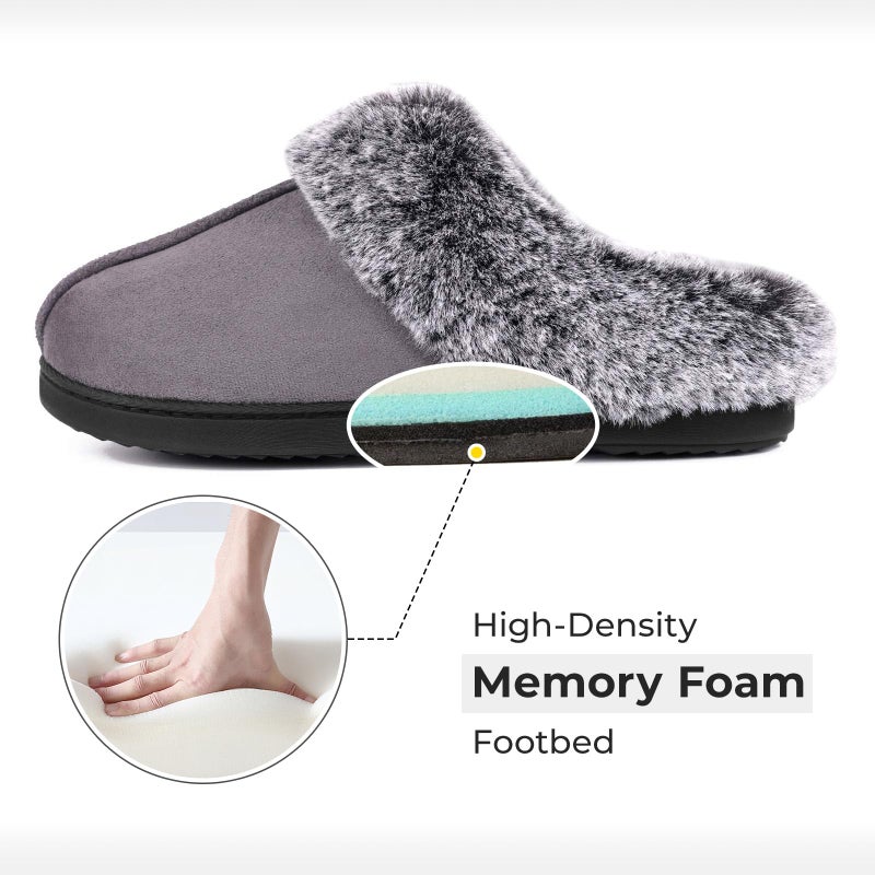 HomeTop Women's Classic Microsuede Memory Foam Slippers Durable Rubber Sole with Warm Faux Fur Collar (7-8 M, Dark Gray) - Image 4